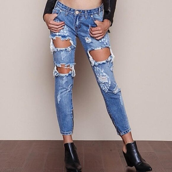 Free People One Teaspoon Freebirds Skinny Straight Jeans Distressed Low Rise - Picture 5 of 16